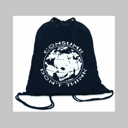 Consume don´t Think ľahké sťahovacie vrecko ( batôžtek / vak ) s čiernou šnúrkou, 100% bavlna 100 g/m2, rozmery cca. 37 x 41 cm